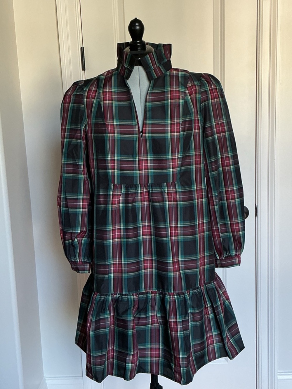 Tuckernuck Plaid Ruffle-Hem Mini Dress in Green, Burgundy, Teal